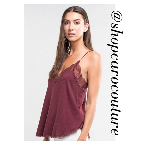 LOVESTITCH Lingerie Inspired Camisole Strappy Tank, NWT - BURGUNDY - Picture 3 of 8